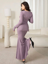 2pcs Women Knit Drawstring Top And Bodycon Mermaid Skirt Set